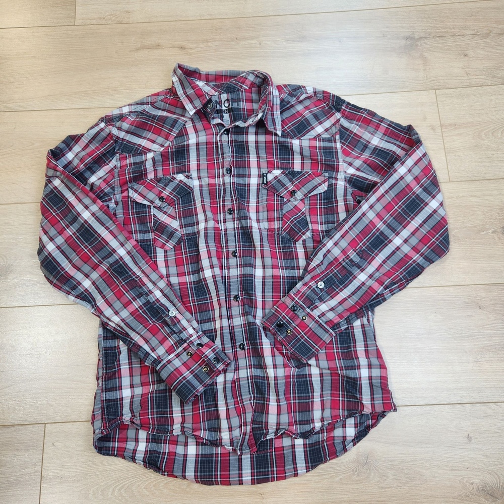 Cinch Shirt Mens Medium Red Plaid Long Sleeve Western Pearl Snap Modern Fit